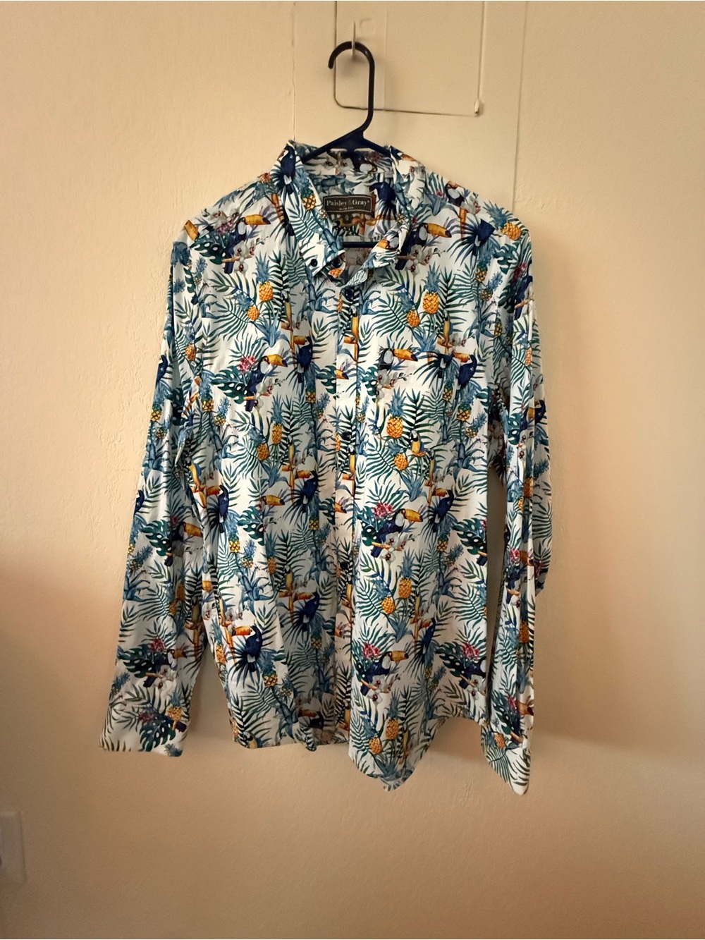 Men's White Tropical Print Button-Up Shirt